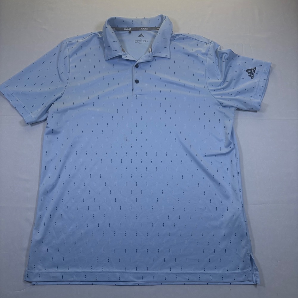 Adidas Golf Polo Shirt Mens Large Blue‎ Vertical Dash Pattern Short Sleeve Logo